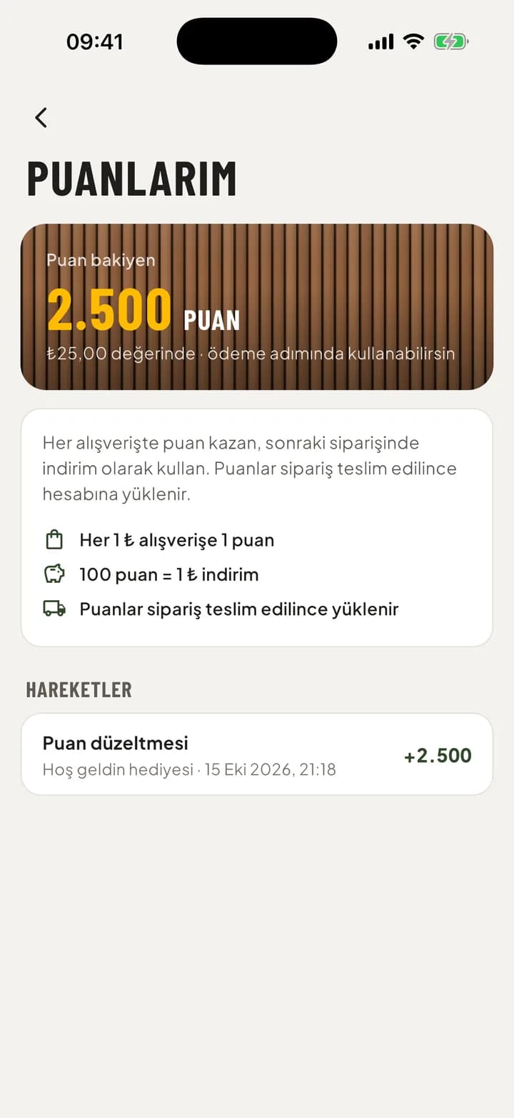 Puanlarım ekranı: puan bakiyesi, kurallar ve hareketler